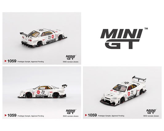 Mini GT 1:64 Nissan LB-ER34 Super Silhouette Skyline ATHLETE/COLLET – White