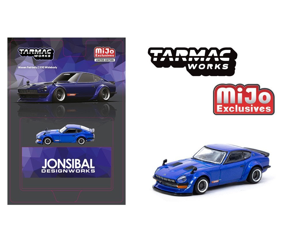 Tarmac Works 1:64 Nissan Fairlady Z S30 Widebody Jon Sibal Blue MiJo Exclusives