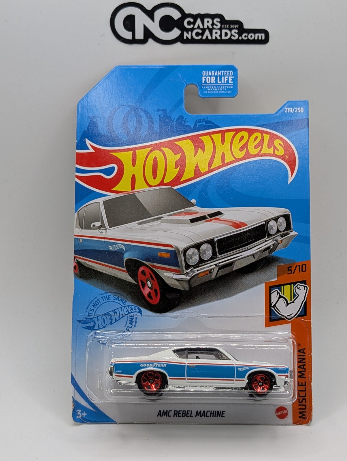 2021 Hot Wheels Muscle Mania 5/10 AMC Rebel Machine White 219/250 (Card Damage)