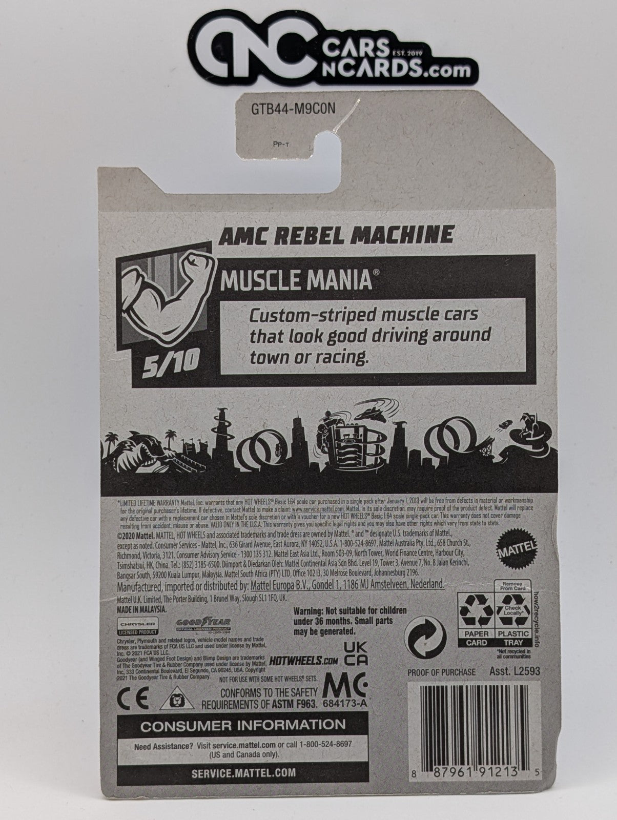2021 Hot Wheels Muscle Mania 5/10 AMC Rebel Machine White 219/250 (Card Damage)