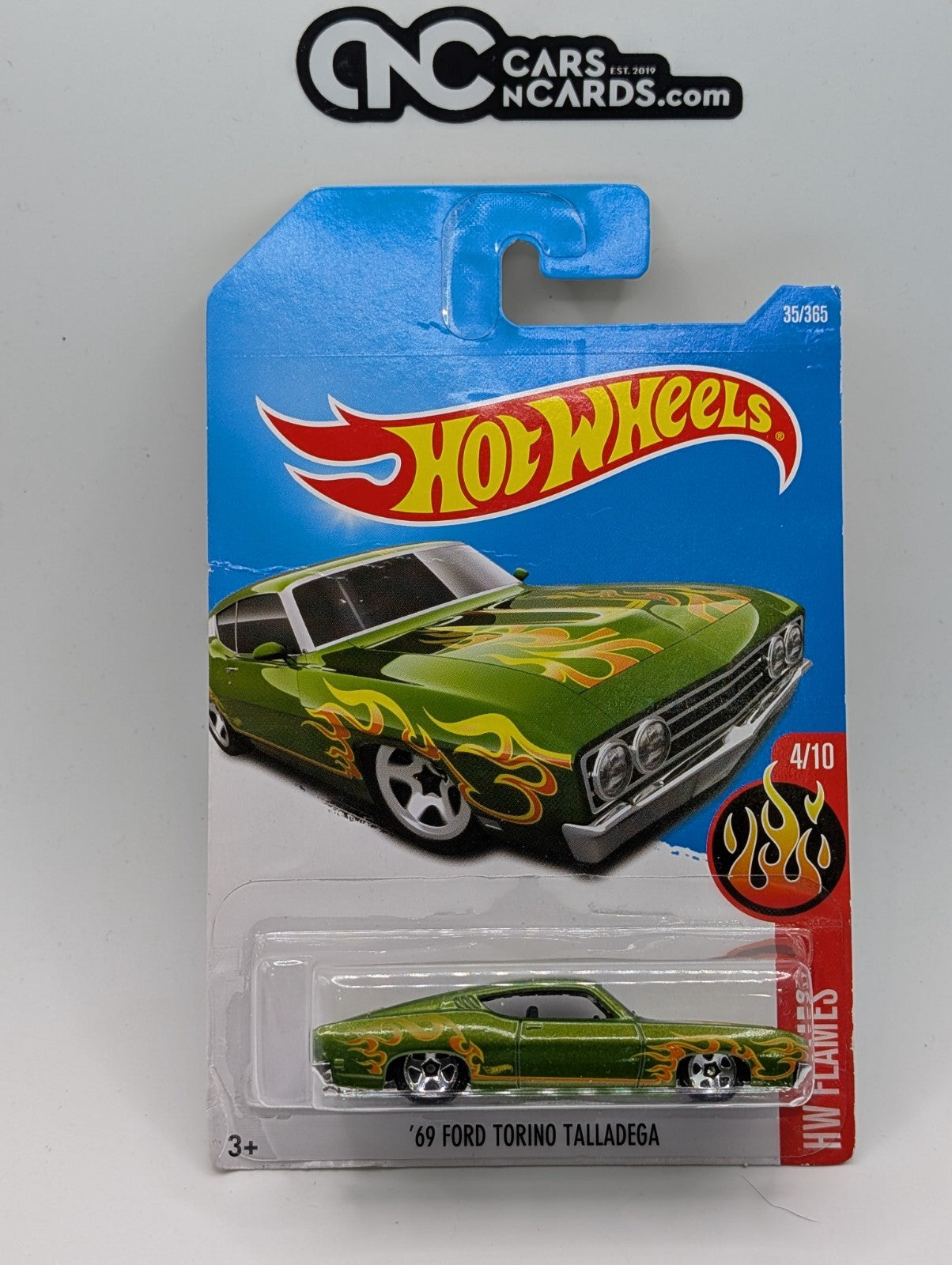 2017 Hot Wheels HW Flames 4/10 '69 Ford Torino Talladega Green (Soft Corners)