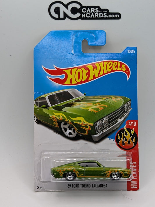 2017 Hot Wheels HW Flames 4/10 '69 Ford Torino Talladega Green (Soft Corners)