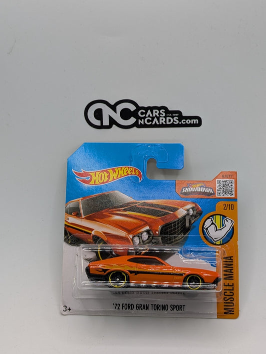 2016 Hot Wheels Muscle Mania 2/10 '72 Ford Gran Torino Sport Orange Short Card