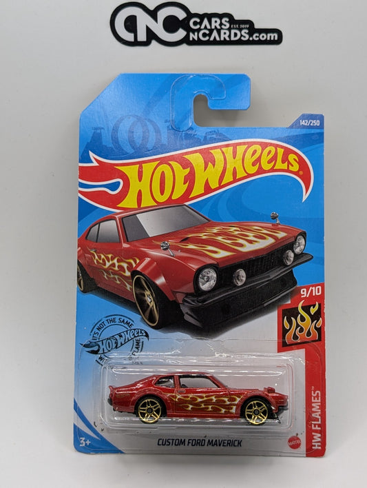 2020 Hot Wheels HW Flames 9/10 Custom Ford Maverick Red (Cracked Blister)