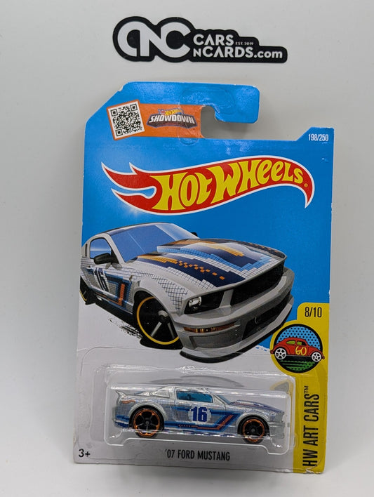 2016 Hot Wheels HW Art Cars 8/10 '07 Ford Mustang Silver 198/250 (Card Damage)
