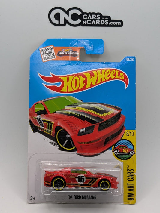 2016 Hot Wheels HW Art Cars 8/10 '07 Ford Mustang Red 198/250 (Card Damage)