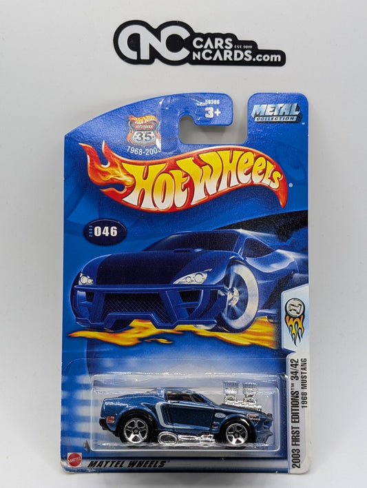 2003 Hot Wheels First Editions 34/42 Tooned 1968 Mustang Blue Collector #46