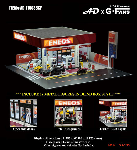 AD x G-FANS 1:64 Diorama ENEOS Gas Station with 2 Metal Figures AD-710038GF