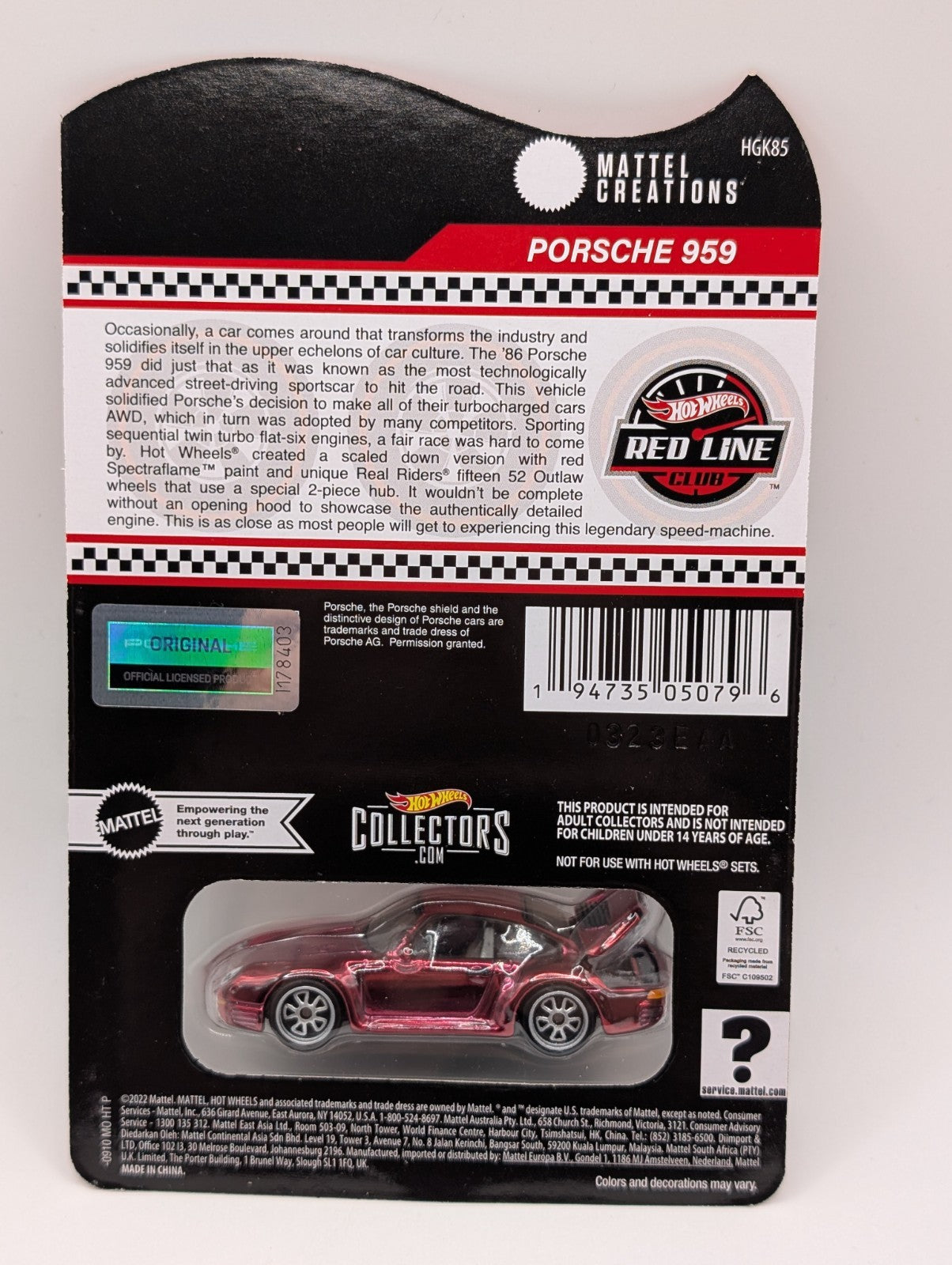 2023 Hot Wheels RLC Red Line Club Exclusive Porsche 959 Red