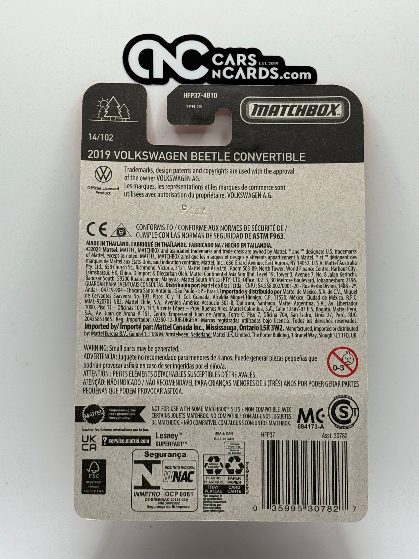 Matchbox 2019 Volkswagen Beetle Convertible 14/102 (Card Damage)