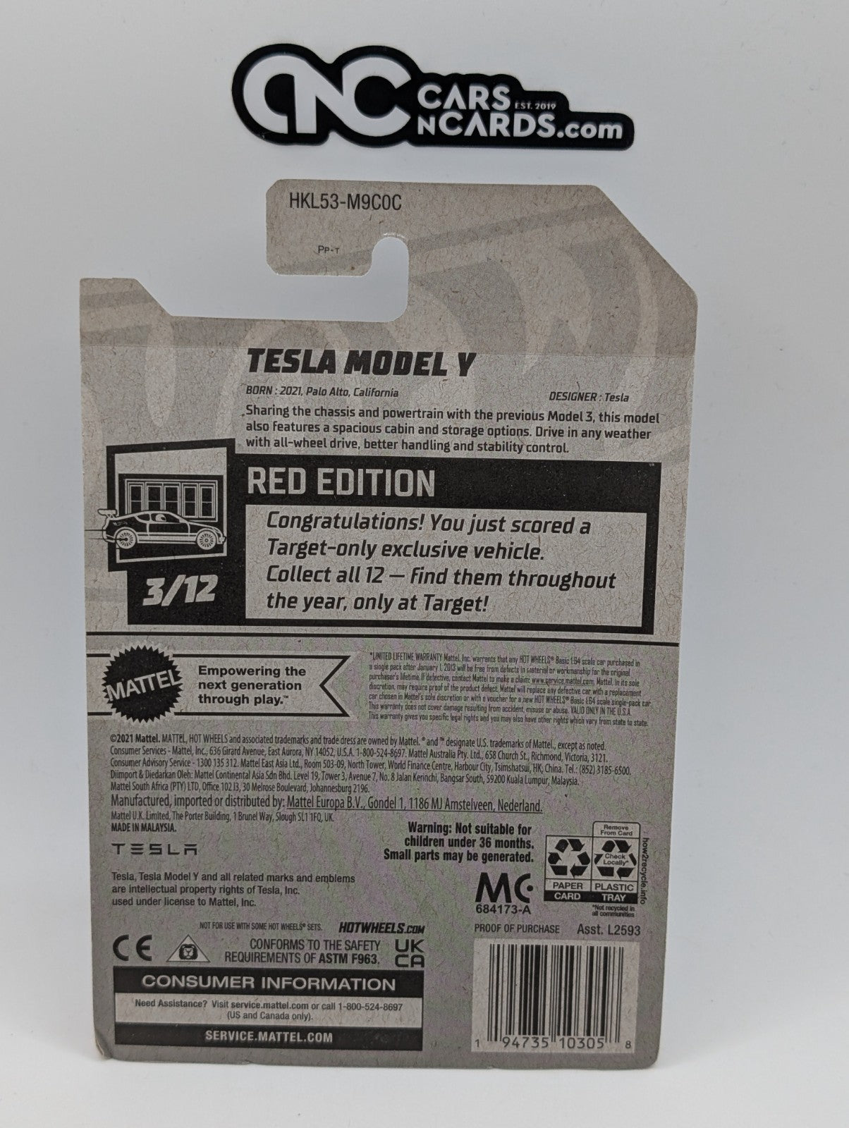 2023 Hot Wheels Tesla Model Y Red Edition 3/12 Target Exclusive 37/250