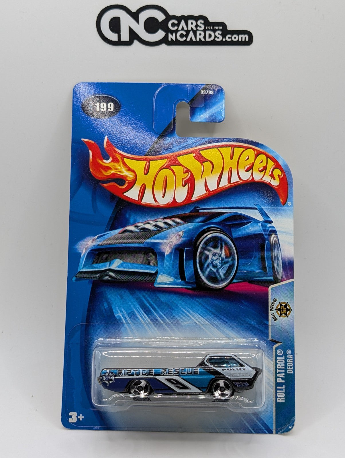 2004 Hot Wheels Roll Patrol 8/10 Deora Blue Police Collector #199 (Card Damage)