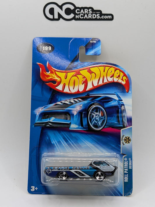 2004 Hot Wheels Roll Patrol 8/10 Deora Blue Police Collector #199 (Card Damage)