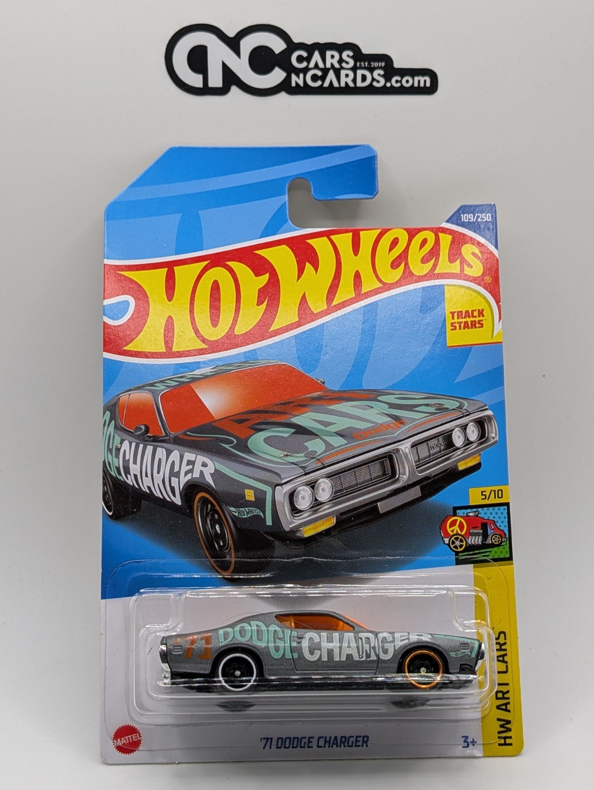2022 Hot Wheels HW Art Cars 5/10 '71 Dodge Charger Gray 109/250 (Hook Crease)