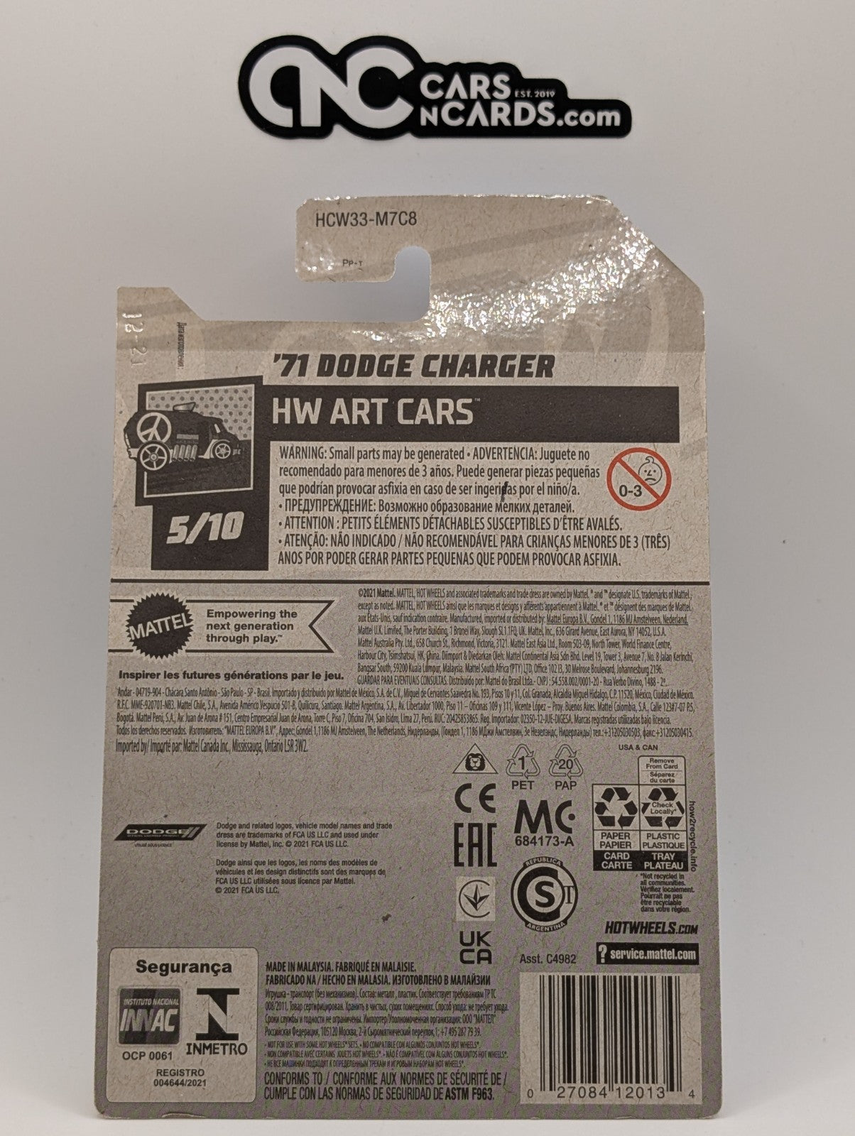 2022 Hot Wheels HW Art Cars 5/10 '71 Dodge Charger Gray 109/250 (Hook Crease)