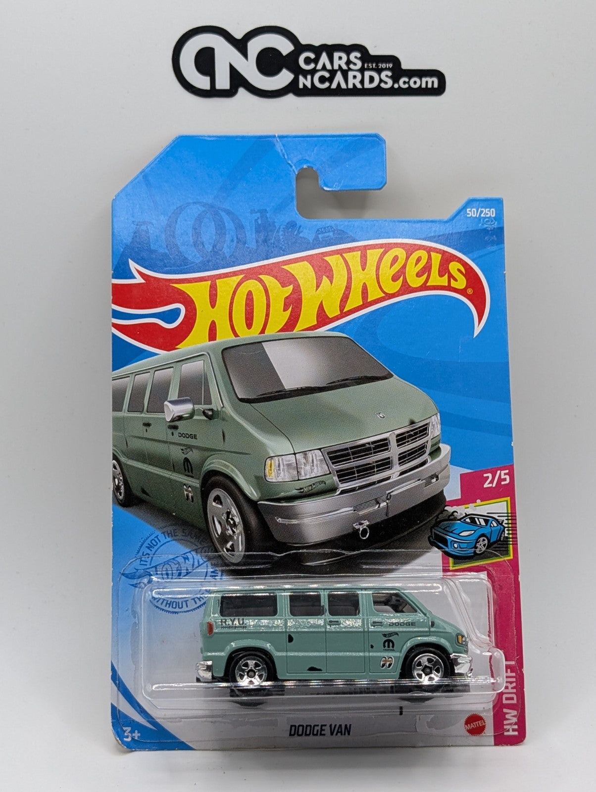 2021 Hot Wheels HW Drift 2/5 Dodge Van Green 50/250 (Card Damage)