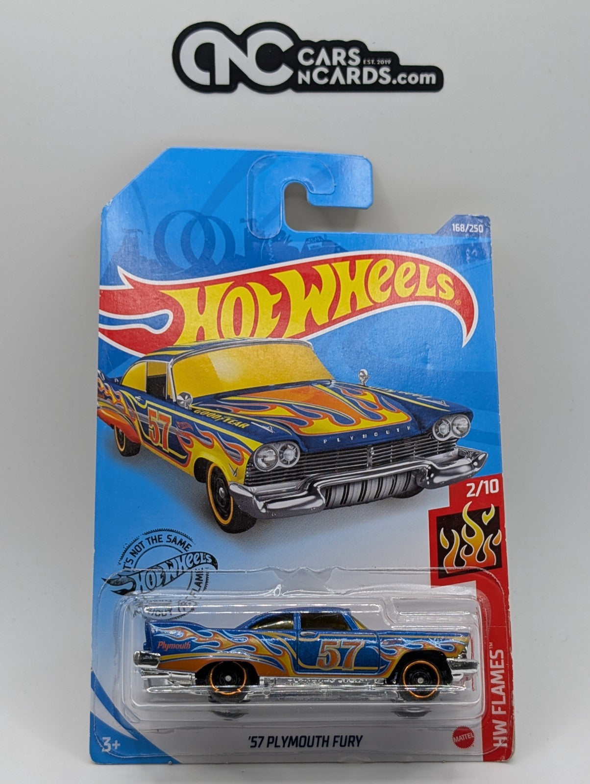 2020 Hot Wheels HW Flames 2/10 '57 Plymouth Fury 168/250 (Card Damage)