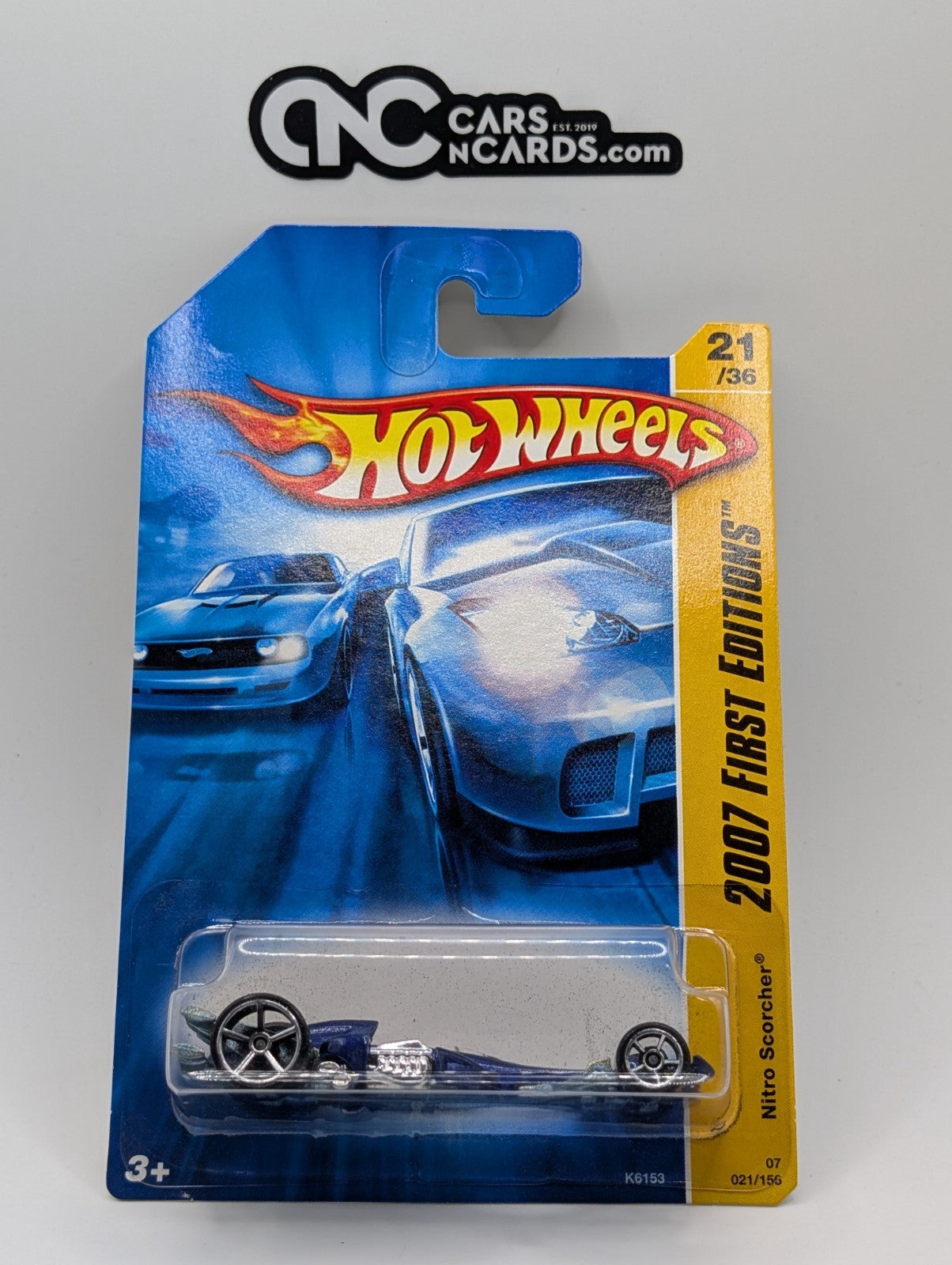 2007 Hot Wheels First Editions 21/36 Nitro Scorcher Blue 21/156 (Card Damage)
