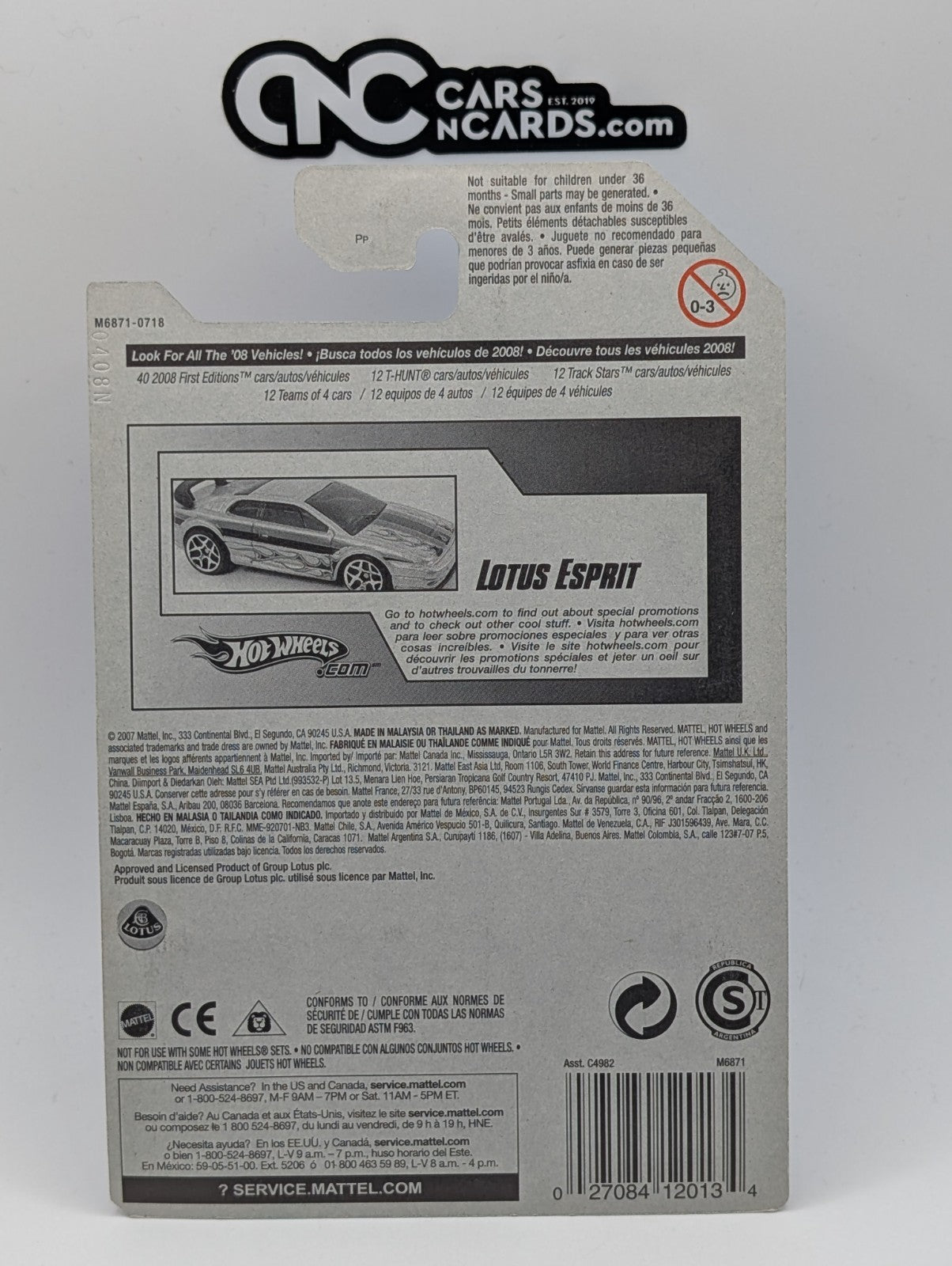 2008 Hot Wheels Exotics 1/4 Lotus Esprit Yellow 113/172 (Soft Corners)