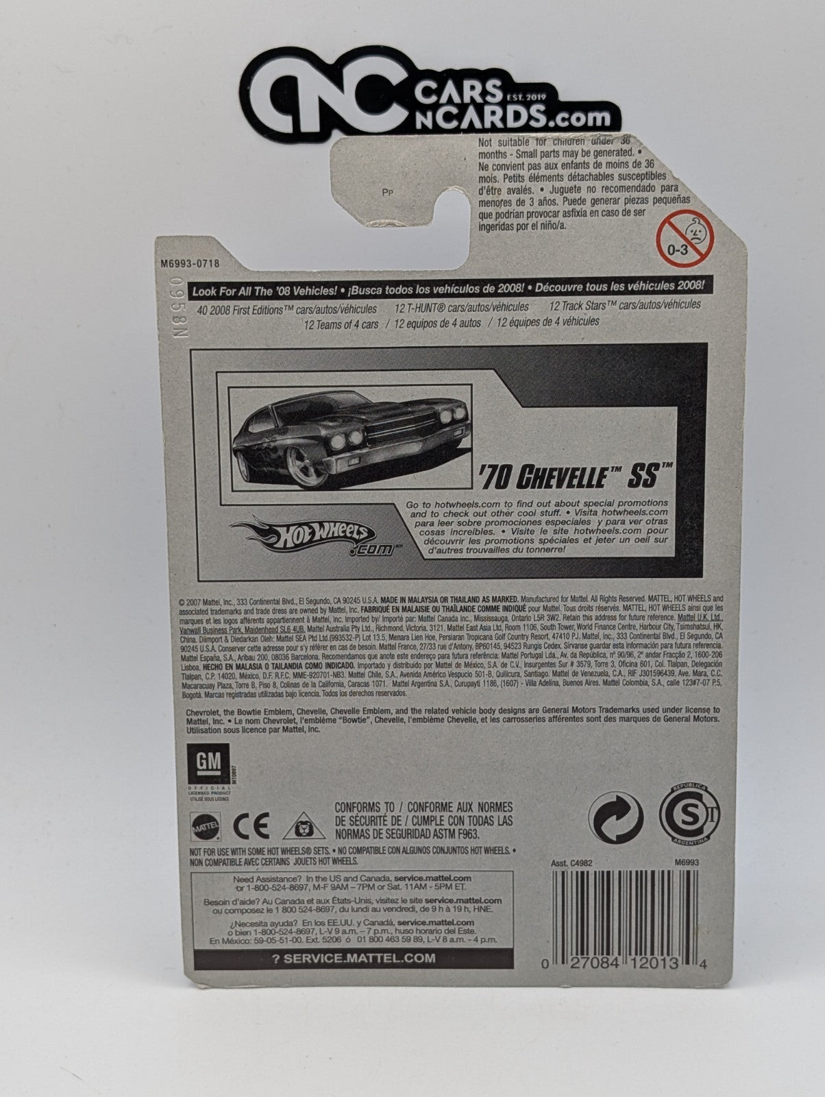 2008 Hot Wheels Stars '70 Chevelle SS Flat Black Flames 91/172 (Soft Corners)