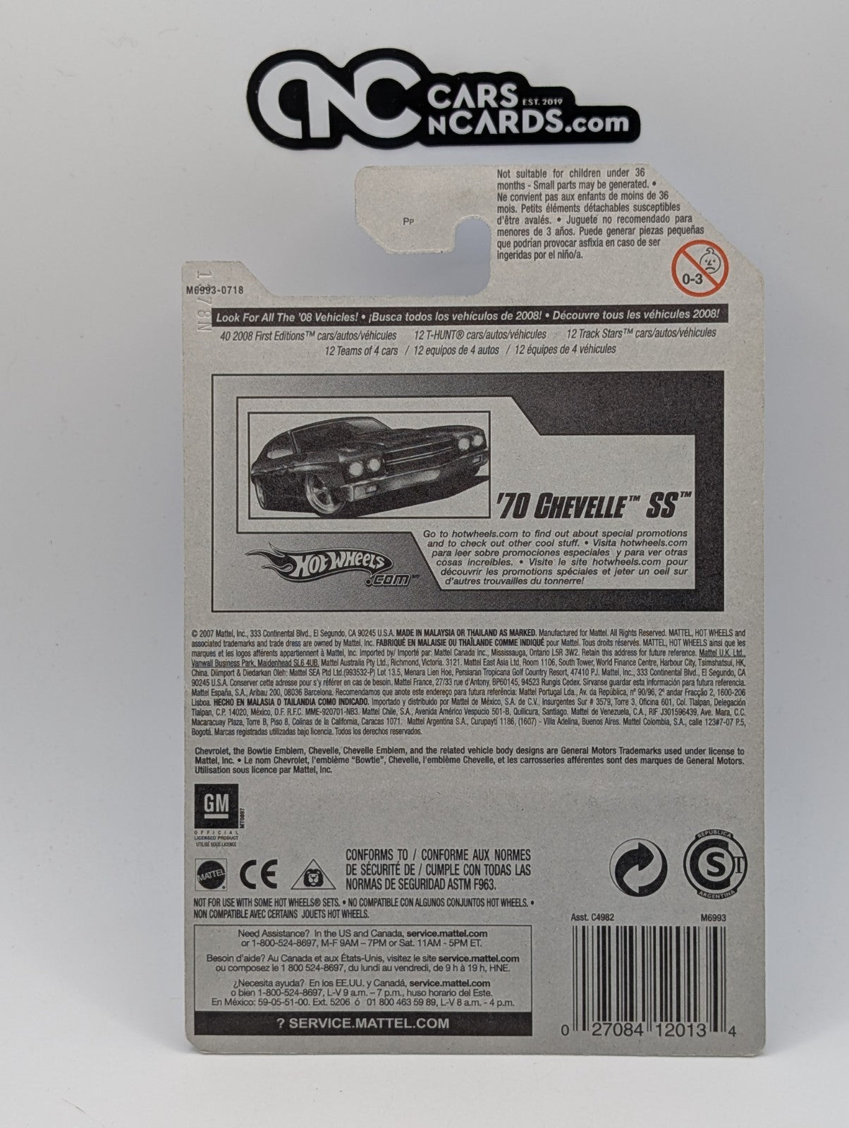 2008 Hot Wheels Stars '70 Chevelle SS Flat Gray Flames 91/172 (Soft Corners)
