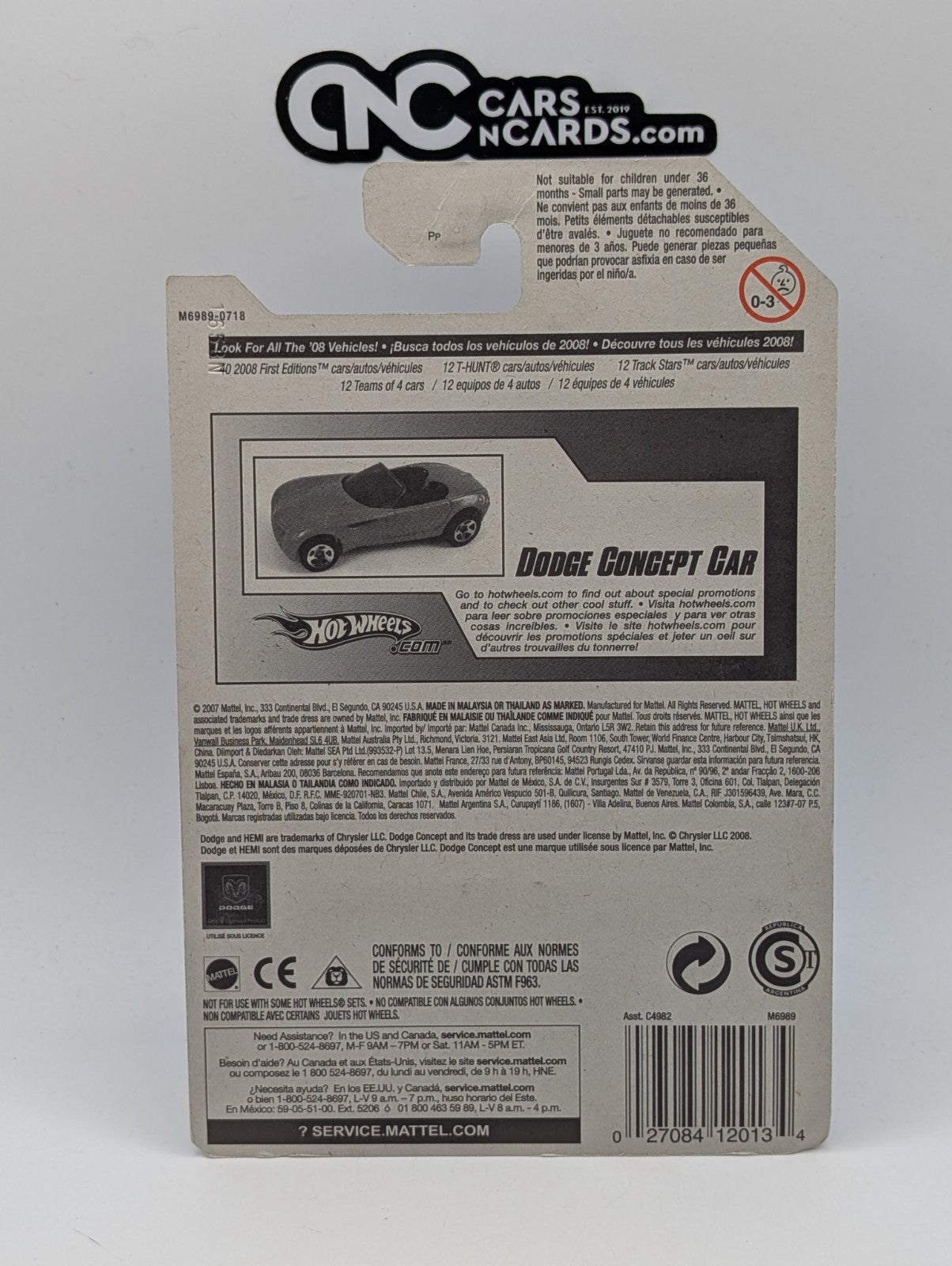 2008 Hot Wheels Stars Dodge Concept Car Black 87/172 (Card Damage)