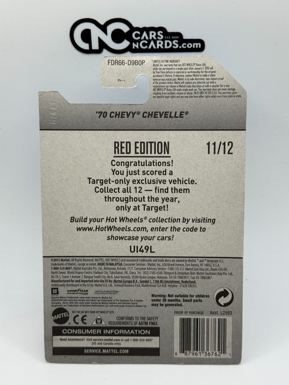 2017 Hot Wheels Red Edition 1/12 '70 Chevy Chevelle (Soft Corners)