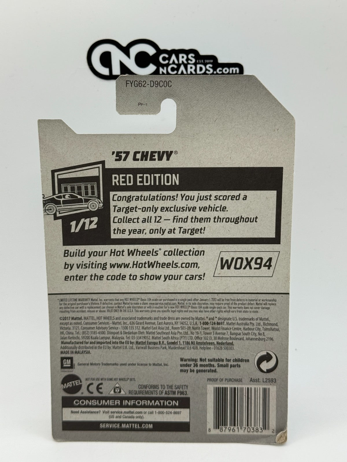 2018 Hot Wheels Red Edition 1/12 '57 Chevy (Soft Corners)