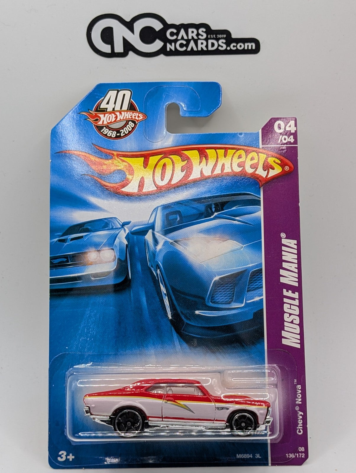 2008 Hot Wheels Muscle Mania 4/4 Chevy Nova Red 136/172 (Soft Corners)