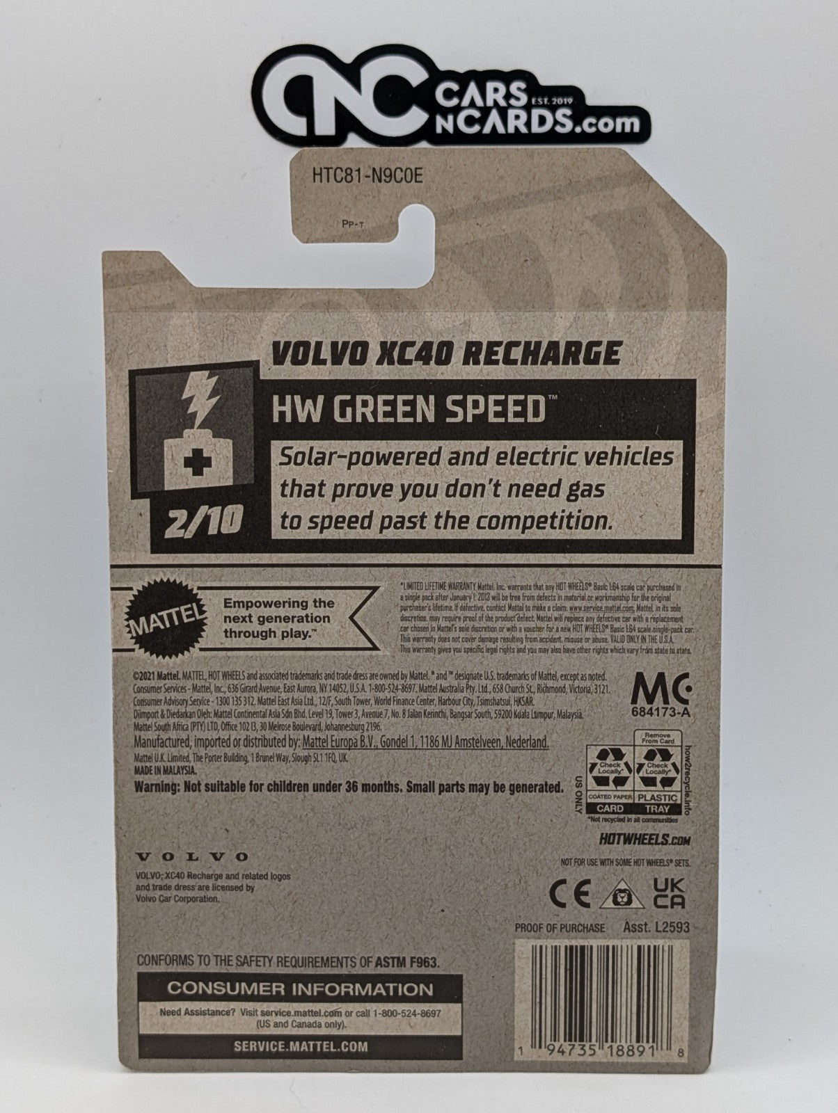 2024 Hot Wheels HW Green Speed 2/10 Volvo XC40 Recharge White 14/250