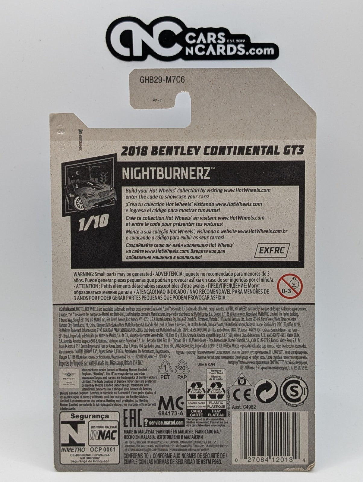 2020 Hot Wheels Nightburnerz 2018 Bentley Continental GT3 246/250 (Soft Corners)