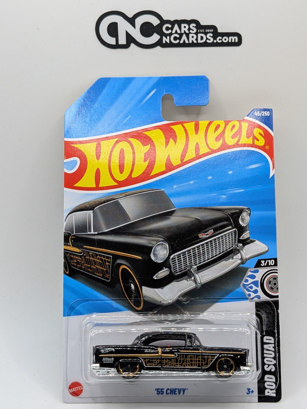 2025 Hot Wheels Rod Squad 3/10 '55 Chevy Black 45/250 (Soft Corners)