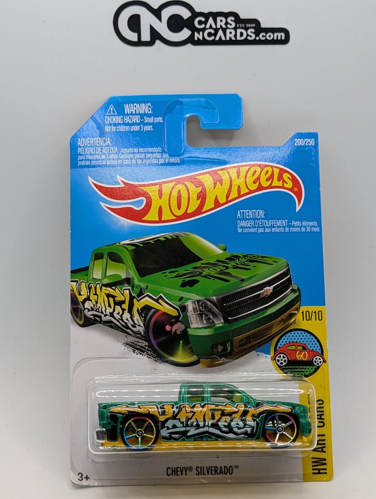 2016 Hot Wheels HW Art Cars 10/10 Chevy Silverado Green 200/250 (Card Damage)