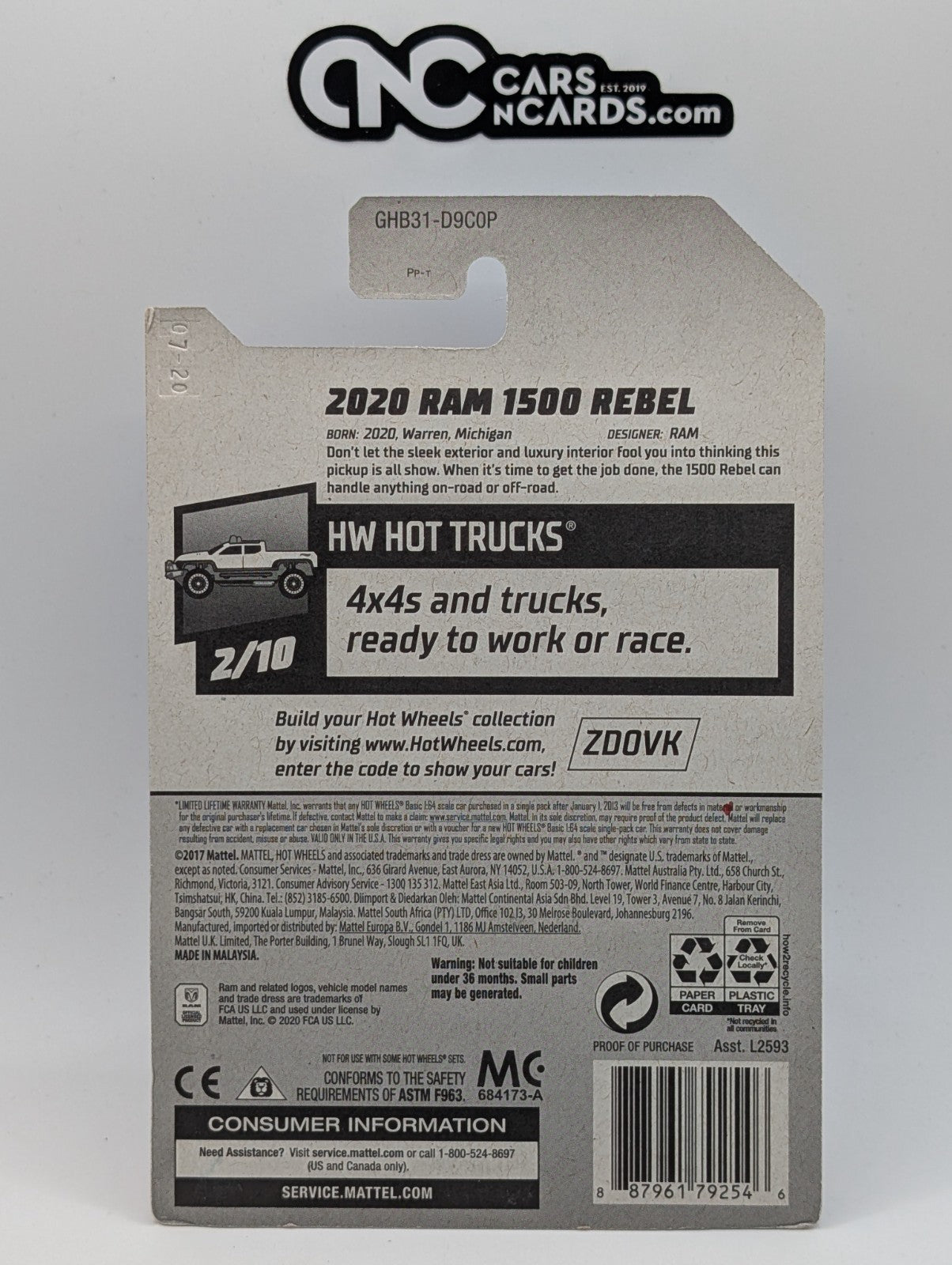 2020 Hot Wheels HW Hot Trucks 2020 Ram 1500 Rebel Red 225/250 (Soft Corners)