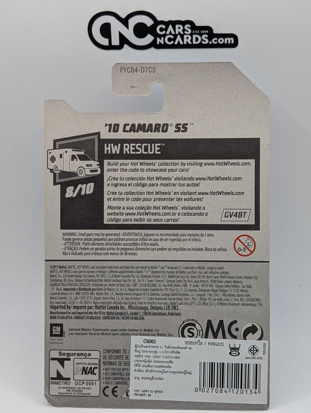 2019 Hot Wheels HW Rescue 8/10 '10 Camaro SS Police Car 99/250 (Card Damage)