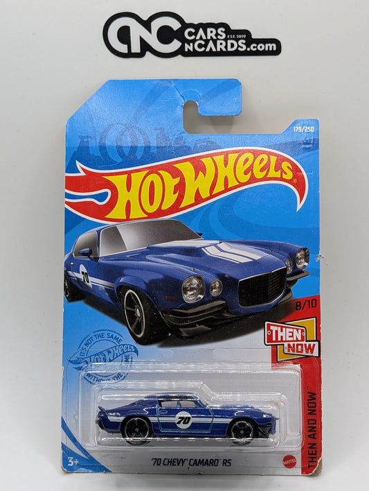 2021 Hot Wheels Then And Now 8/10 '70 Chevy Camaro RS Blue 179/250 (Card Damage)