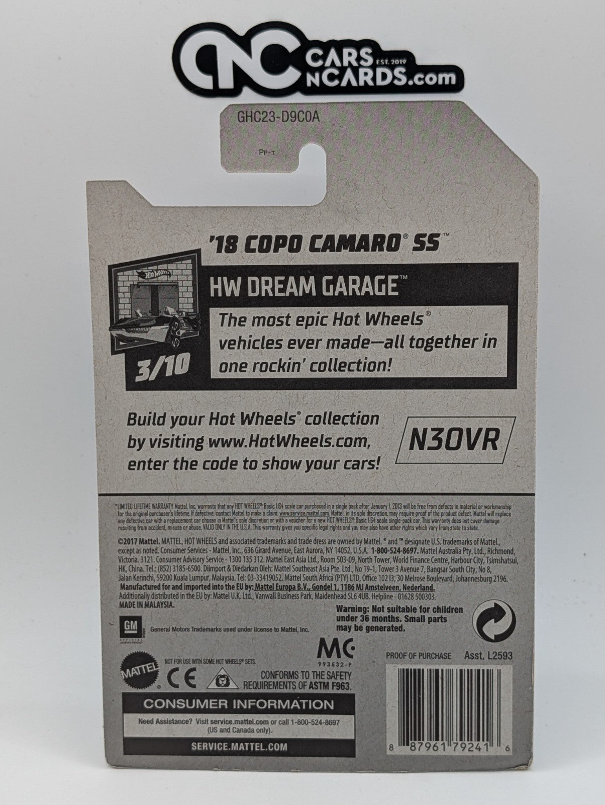 2023 Hot Wheels HW Dream Garage 18 COPO Camaro SS Silver 20/250 (Card Damage)