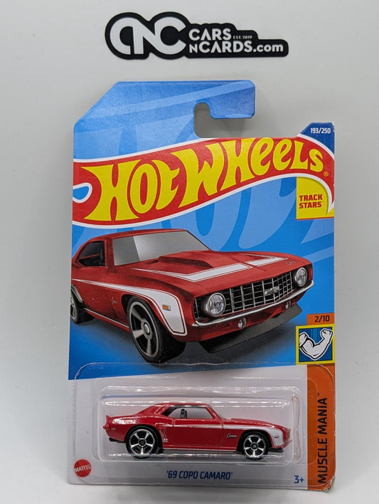2022 Hot Wheels Muscle Mania 2/10 '69 COPO Camaro Red 193/250 (Card Damage)