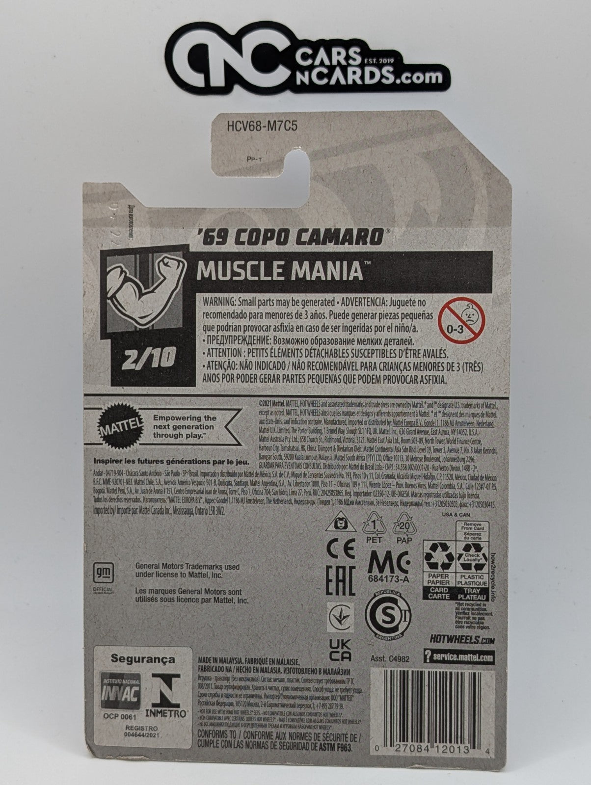 2022 Hot Wheels Muscle Mania 2/10 '69 COPO Camaro Red 193/250 (Card Damage)