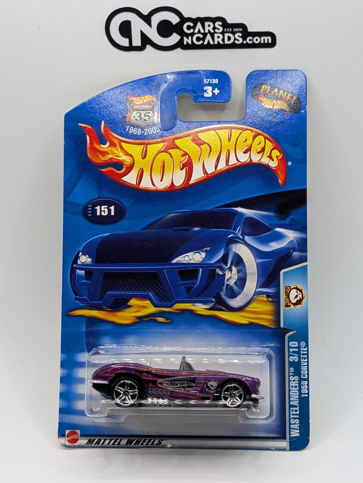 2002 Hot Wheels Wastelanders 3/10 1958 Corvette Purple #151 (Soft Corners)