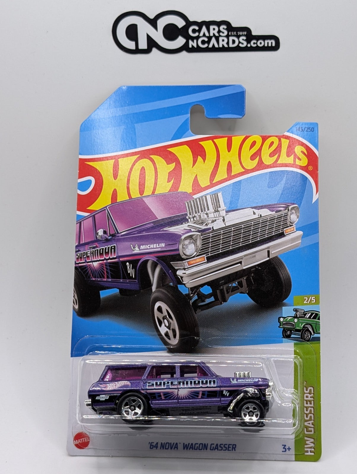 2023 Hot Wheels HW Gassers 2/5 '64 Nova Wagon Gasser Purple (Card Crease)