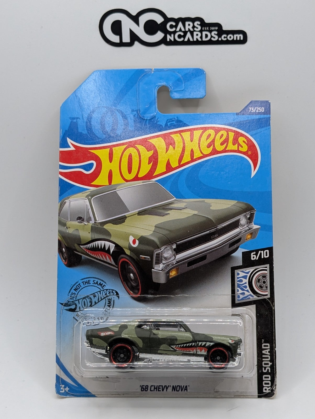 2020 Hot Wheels Rod Squad 6/10 '68 Chevy Nova Green 73/250 (Card Damage)