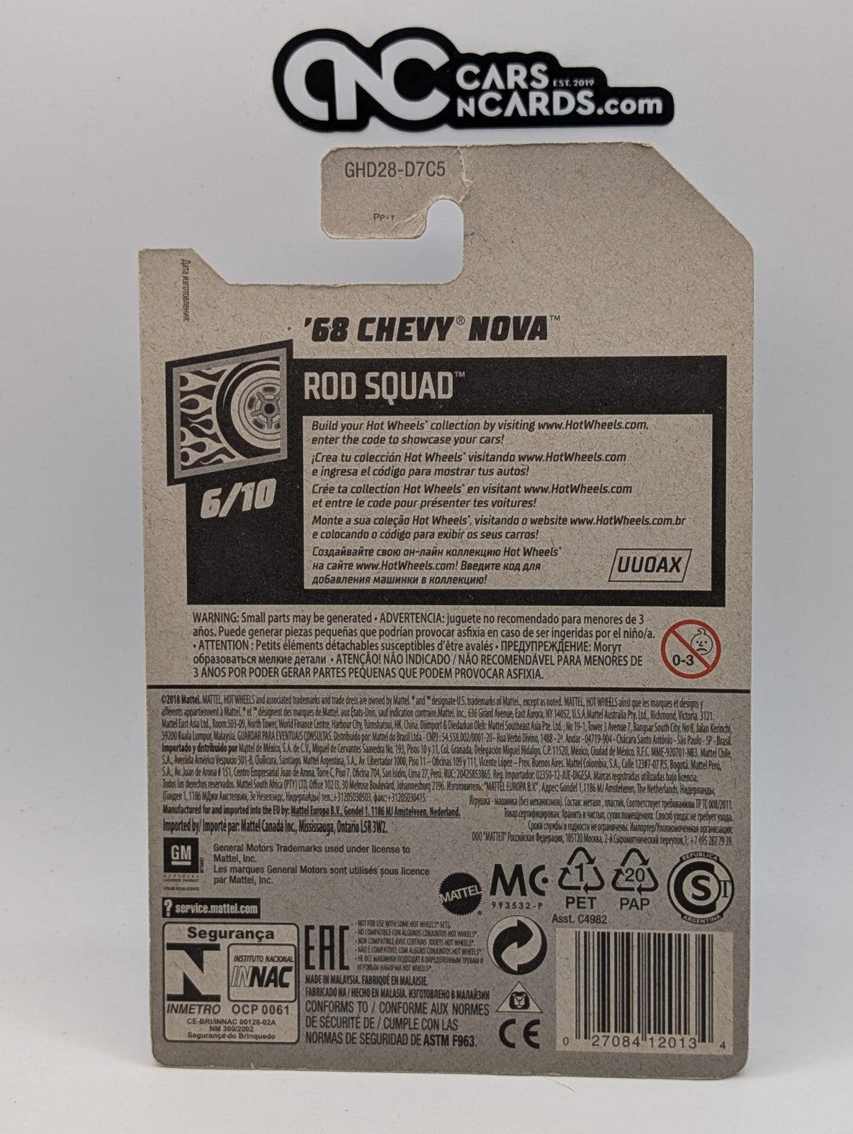 2020 Hot Wheels Rod Squad 6/10 '68 Chevy Nova Green 73/250 (Card Damage)