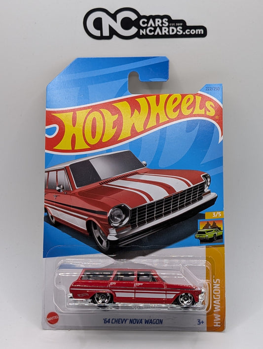 2023 Hot Wheels HW Wagons 3/5 '64 Chevy Nova Wagon Red 222/250 (Soft Corners)