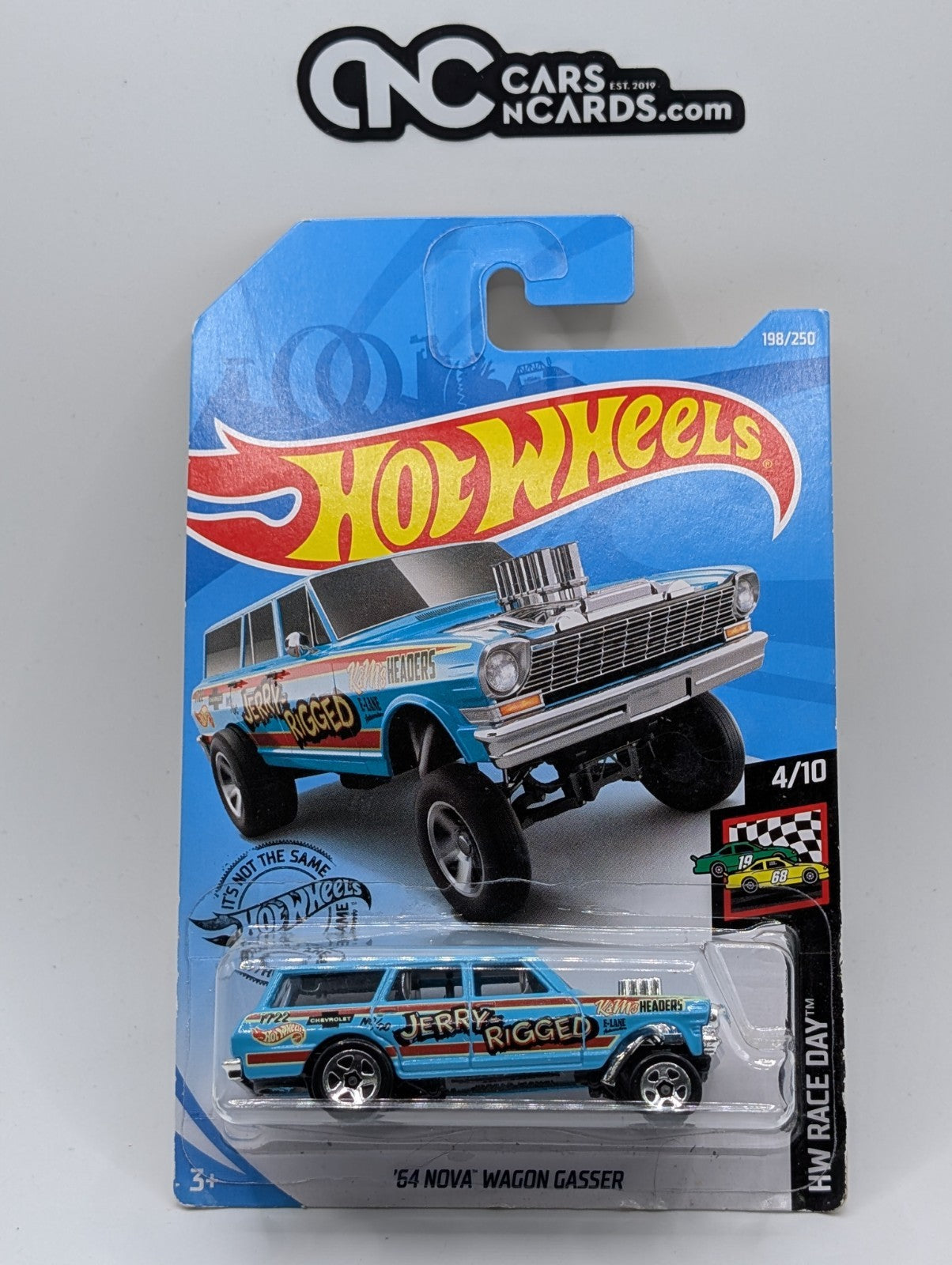 2019 Hot Wheels HW Race Day 4/10 '64 Nova Wagon Gasser Blue (Card Damage)