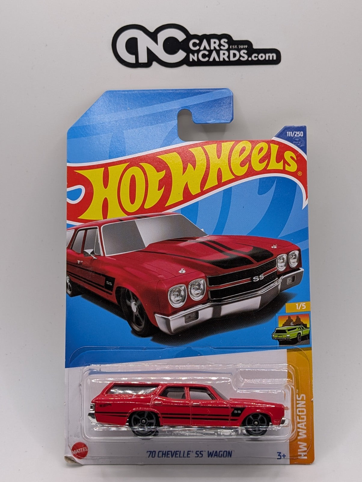 2022 Hot Wheels HW Wagons 1/5 '70 Chevelle SS Wagon Red 111/250 (Card Damage)