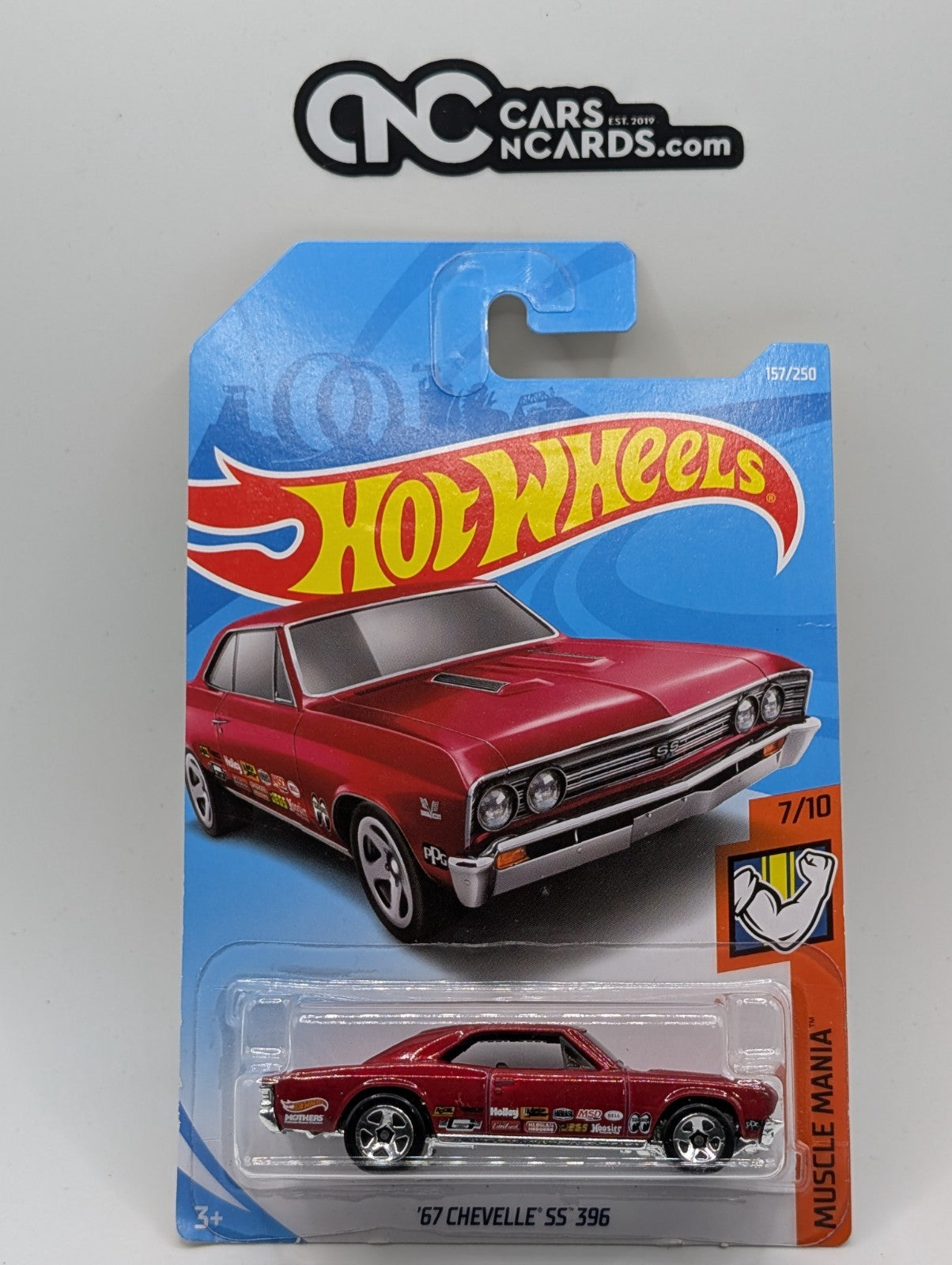 2019 Hot Wheels Muscle Mania 7/10 '67 Chevelle SS 396 Red 157/250 (Soft Corners)