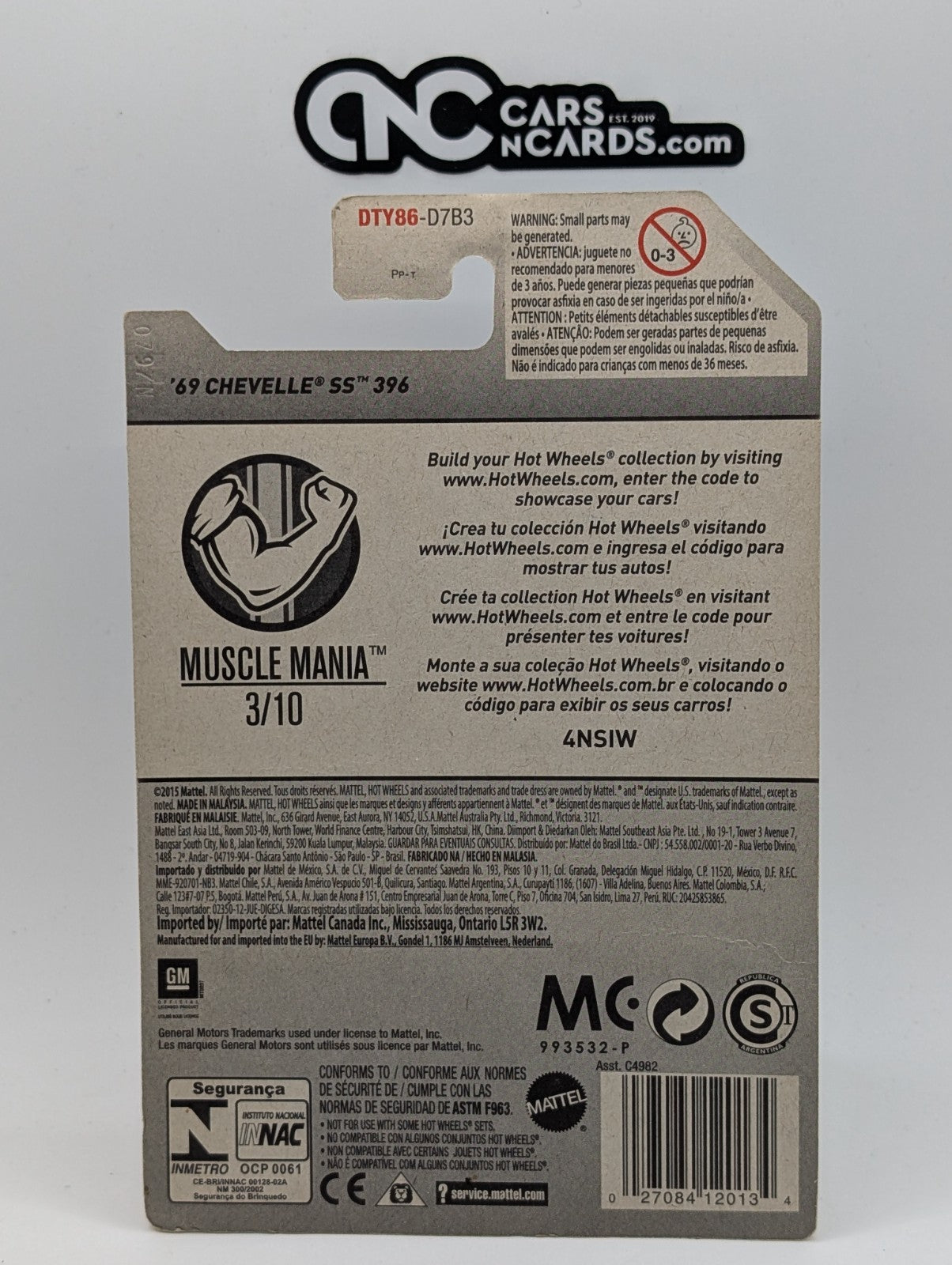 2017 Hot Wheels Muscle Mania '69 Chevelle SS 396 Yellow 263/365 (Soft Corners)