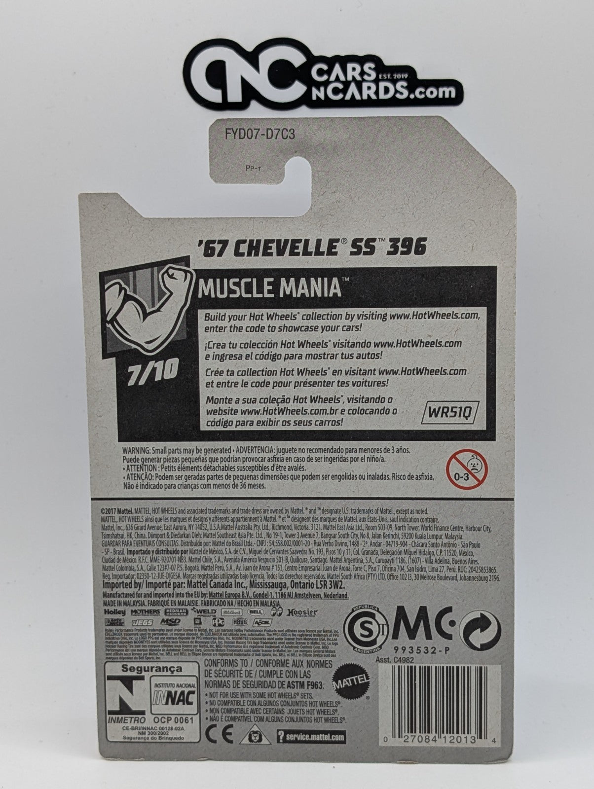 2019 Hot Wheels Muscle Mania 7/10 '67 Chevelle SS 396 Red 157/250 (Soft Corners)