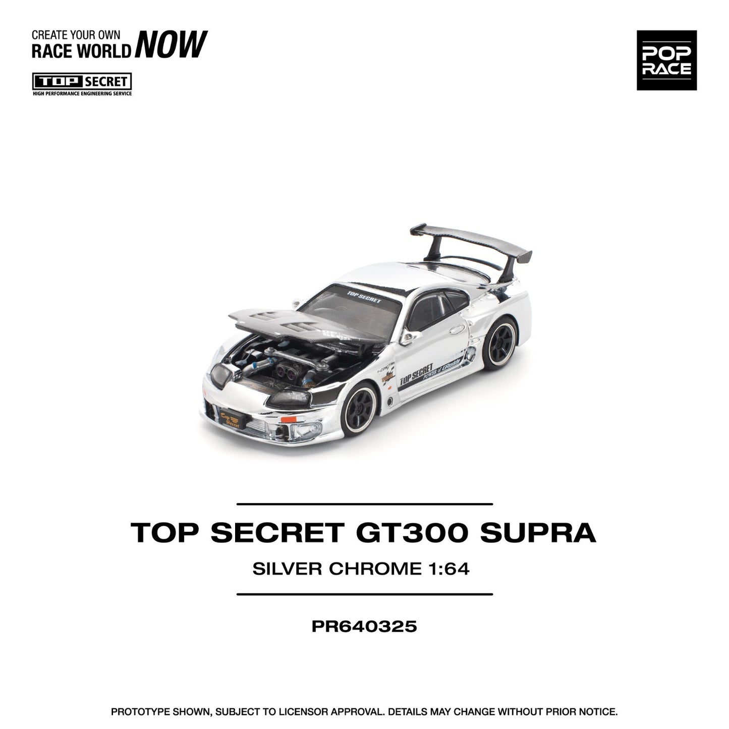 POPRACE 1:64 TOP SECRET GT300 SUPRA - SILVER CHROME PR640325